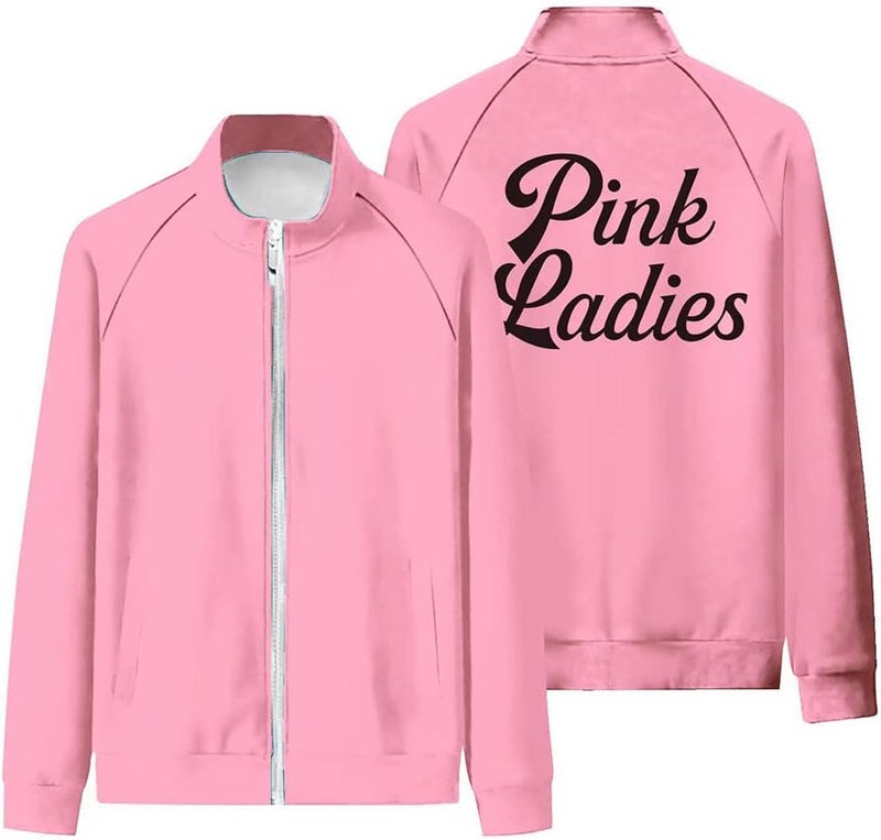 Vecborn Womens Girls Pink Jacket Rydell School Zipper Collar jacket Sisters Sweatshirt Hoodie - Image 1